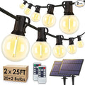 50FT(2x25FT) Solar String Lights Outdoor with Remote, Waterproof Dimmable 3 Modes Patio Lights with 20+2 LED G40 Bulbs for Cafe Bistro-Black