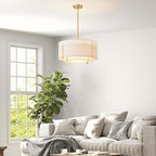 Shrine Lighting Chandeliers, Modern Design, Drum Pendant Light for Dining Room, White Lampshade & Black Finish Frame