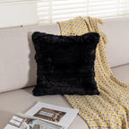 Rabbit Skin Fur Luxury Pillowcases Cushion Cover Soft Throw Cases for Living Rooms Pillow Case Cushion Cover (Black, 50×50cm（20in×20in）)