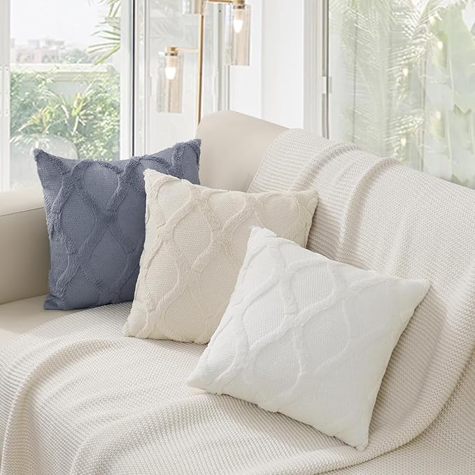 decorUhome Christmas Throw Pillow Covers 26x26 Inch Set of 2, Soft Plush Faux Fur Wool Cream White Couch Pillow Covers, Decorative Neutral Pillow Cases for Bed Sofa Living Room Home Decor