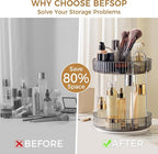 360° Rotating Makeup Organizer, Upgraded 2 Tier Skincare Perfume Organizers for Women, Bathroom Organizer Countertop, Clear Cosmetic Dresser Organizer with Makeup Brush Holder, Sink&Counter(Grey)