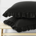 KKJIAF Ruffle Pillow Cases King Size Set of 2, Ruffled Pillow Covers with Envelope Closure, Wrinkle Resistant Pillowcases 20" x 36", Ruffled Pillow Shams, Black