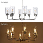 8-Light Brushed Nickel Chandelier with Clear Glass Shades, E26 Base Modern Pendant Light Fixture, Adjustable Swivel Heads Ceiling Lighting, Farmhouse Chandelier for Dining Room Kitchen Hallway