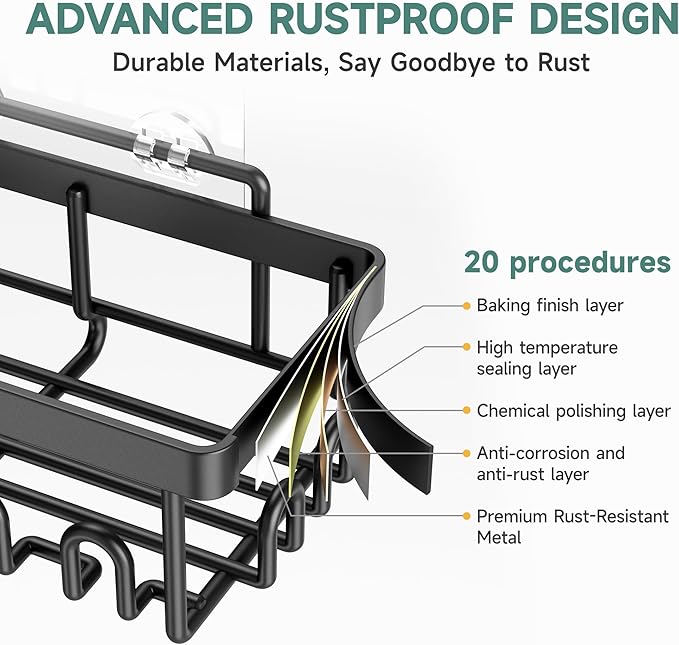 Veken Rustproof Shower Caddy 6-Pack, No Drilling & Waterproof Adhesive Shower Shelves Rack with Soap Holder, Large Capacity Bathroom Organizers and Storage, Wall-Mounted Kitchen & Home Decor