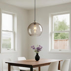 Light Grey Glass Pendant Lights Kitchen Island Globe Pendant Light Fixtures Modern Pendant Lighting for Bedroom Living Dining Room Light Fixture (9.84 in, 1 Pack)