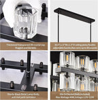 Crystal Black Rectangle Chandelier for Dining Room,L54in Dining Room Chandelier Over Table,Modern Chandelier for Dining Room,Kitchen Island, Over The Dining Table, Includes 60xG4 Bulbs