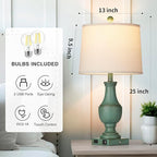 Farmhouse Table Lamps for Living Room, Rustic Touch Control Bedside Lamps with USB A+C Charging Ports & AC Outlet, Vintage 3-Way Dimmable Traditional Classic Nightstand Lamp for Bedroom Office Green