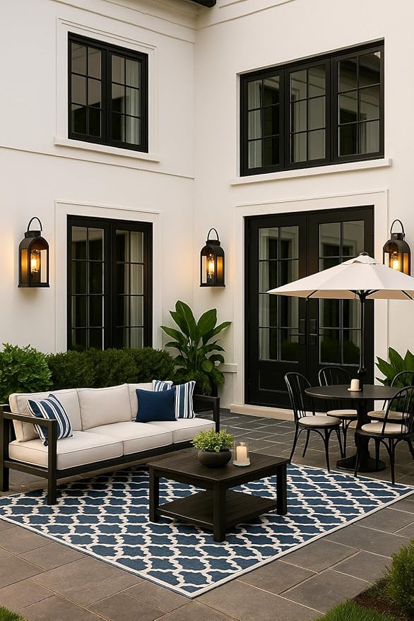 Vintage Outdoor Wall Light Fixtures (2 Pack) - Matte Black Porch Lantern/Exterior Wall Sconce, Glass Shade, Sturdy Metal Frame, Waterproof & Anti-Rust, for Entryway/Garage/Patio/Doorway, E26 Socket