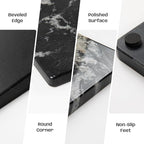 Black Marble Cutting Board For Kitchen, 16x20 Inch Large Marble Slab Pastry Board With Non-Slip Feet For Baking, Cheese, Charcuterie, Chocolate