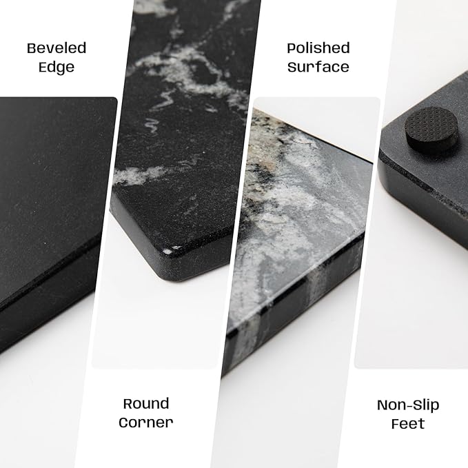 Black Marble Cutting Board For Kitchen, 16x20 Inch Large Marble Slab Pastry Board With Non-Slip Feet For Baking, Cheese, Charcuterie, Chocolate