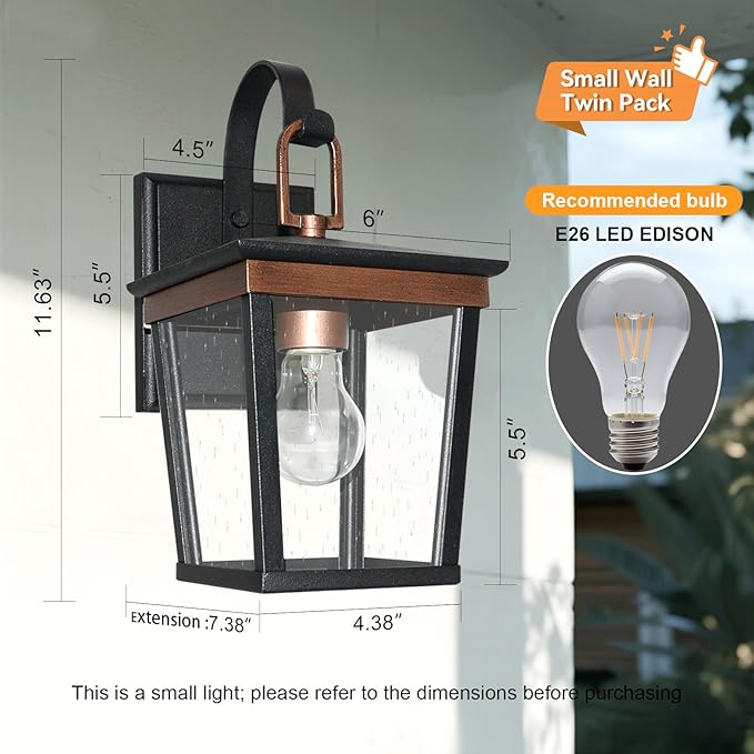 ALVIME Outdoor Wall Lights Fixture, Waterproof&All-Weather Wall Sconce, Exterior Garden Lanterns, Porch Outside Lamps for Entryway, House Backyard, Patio, Garage, Aged Copper&Clear Seedy Drizzle Glass