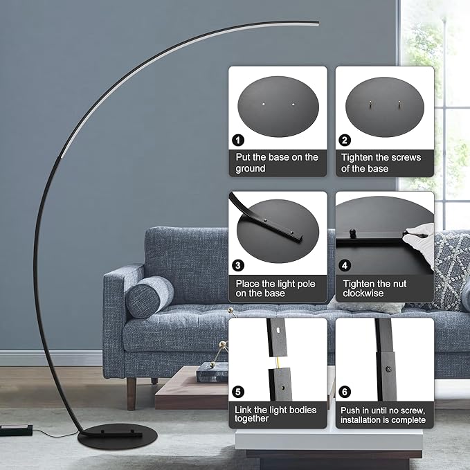 67in Dimmable LED Arc Floor lamp with 3 Color Temperatures, Modern Floor Lamps for Living Room, Standing Tall Lamp with Remote Control Reading Ambient Lighting for Bedroom Office Living Room