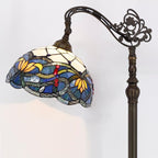 WERFACTORY Tiffany Floor Lamp Blue Lotus Flower Stained Glass Arched Lamp 12X18X64 Inch Gooseneck Adjustable Corner Standing Reading Light Decor Bedroom Living Room S220 Series