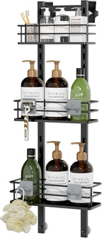 Orimade Adjustable Hanging Caddy, Bathroom Organizer Shelf Storage Rack, Rustproof Shower Basket, Matt Black 3 Tier