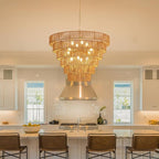 31.49" Large Rattan Chandelier Vintage Farmhouse 12-Lights Boho Hand-Woven Bamboo Chandeliers Light Fixture Rustic Wicker Rattan Golden Chandelier for Dining Room, Kitchen, Living Room, E12