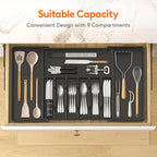 Lifewit Silverware Drawer Organizer, Expandable from 18.7 to 33 inches, Adjustable Utensil Tray for Kitchen, Large Cutlery Holder, Plastic Flatware Storage for Spoons Forks Knives, Black