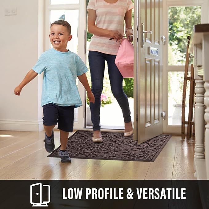 Front Door Mat, Absorbent Dirt Trapping Welcome Door Mat Indoor Outdoor, Non Slip Entry Mat, Indoor Outdoor Door Mats, Fade Resistant, Low Profile Doormat for Entryway, 36×24, Coffee