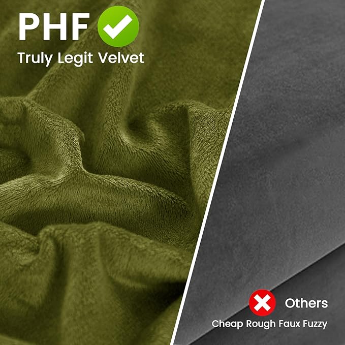 PHF Super Soft Velvet Zippered Body Pillowcase, No Insert, 1 Pack Luxury Cozy Warm Pillow Sham Cover with Zipper, 20"X 54" Long Cozy Fuzzy Flannel, Olive Green