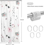 QiyI Small Stall Shower Curtain 36 x 72, Narrow Half Watercolor Floral Bath Curtain, 3D Embossed Grey Pink Flower Cloth Bathroom Curtain, Waterproof Fabric White Shower Curtain Set with Hooks