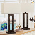 22" Tall Living Room Lamps for Night Stands - Touch Bedside Lamp with USB C+A, 3 Way Dimmable Bedroom Lamps for End Tables Set of 2, Modern Night Stand Lamp for Bed Side(Beige&Brown)