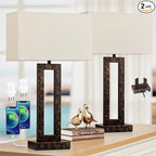 22" Tall Living Room Lamps for Night Stands - Touch Bedside Lamp with USB C+A, 3 Way Dimmable Bedroom Lamps for End Tables Set of 2, Modern Night Stand Lamp for Bed Side(Beige&Brown)