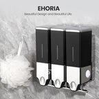 3-in-1 Quadrate Dispensers for The Shower,Shower soap Dispenser,Conditioner Dispenser, Shampoo Dispenser,No Drilled Wall Mounted Distributor,Hotel,Bathroom,Home (Triple, Black)
