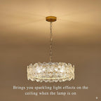 Modern Clear Flower Glass Chandelier 20" Elegant 6 Lights Gold Chandelier Light Fixture Luxury for Living Dining Room Kitchen Entryway Bedroom Foyer, E12