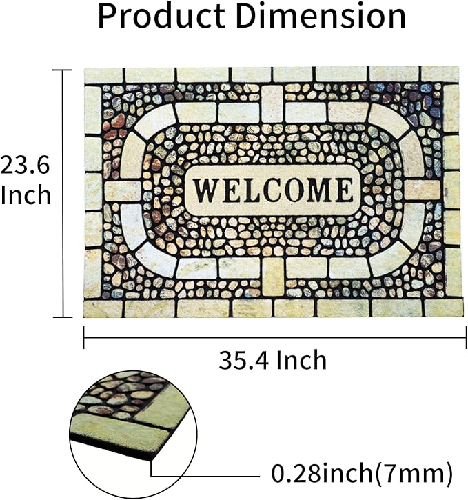 Door Mat Welcome Mat, Heavy Duty Door Mat 23.6 x 35.4 Inch Front Rug Doormat for Outdoor Entrance Home Non-Slip Rubber Rug for Front Door, Outside, Entryway, Patio (Yellow Welcome)