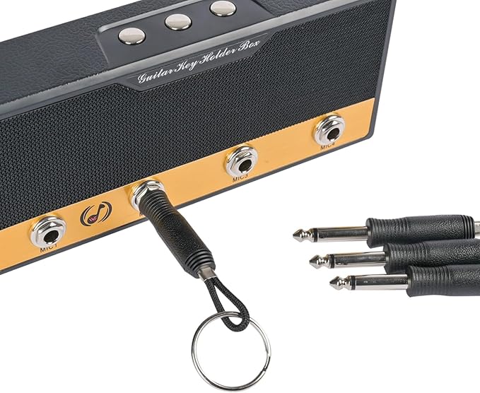 Guitar Key Holder Box, Home Keys Hooks for Guitar-Enthusiasts, Musicians Decor & Organization with 4 Keychains and 1 Wall Mounting Kit (Cloth Texture Black)