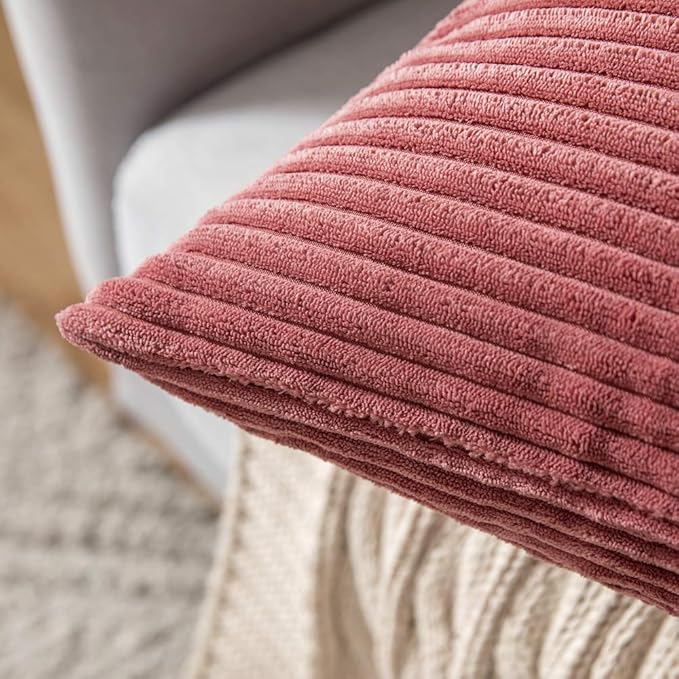 MIULEE Winter Pack of 2 Corduroy Soft Soild Decorative Square Throw Pillow Covers Cushion Cases Pillow Cases for Couch Sofa Bedroom Car 18 x 18 Inch 45 x 45 cm Cranberry Red