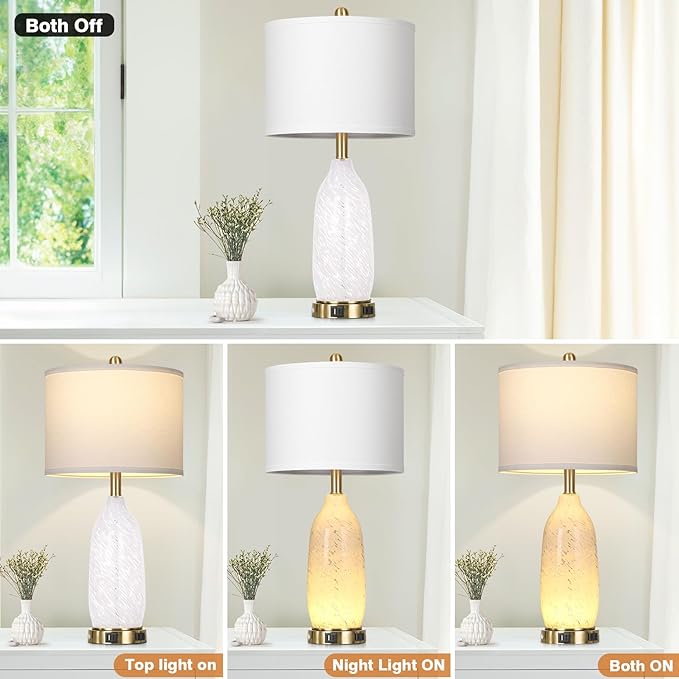 26" Modern Clear Glass Table Lamps Set of 2,Nightstand Lamp with USB A+C Ports & AC Outlet,Bedside Lamps with 3-Way Dimmable Touch Control Night Light for Bedroom Living Room(Bulbs Included)