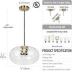 Clear Glass Pendant Lighting, 11" Hammered Lampshade Hanging Lamp, 1-Light Brass Gold Chandelier for Dining Living Room Kitchen Island