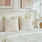 Fancy Homi Set of 2 Cream Boho Neutral Decorative Throw Pillow Covers 24x24 Inch for Couch Bed Sofa, Aesthetic Modern Organic Home Decor, Soft Fluffy Corduroy Beige Cute Farmhouse Cushion Case 60 cm