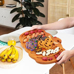 Ciieeo Halloween Pumpkin Charcuterie Board,14.9x11.4 Inches Pumpkin Shaped Serving Platter Sectional Bamboo Pumpkin Dish Plate for Fall Autumn Halloween Party,Thanksgiving Cheese Turkey Board