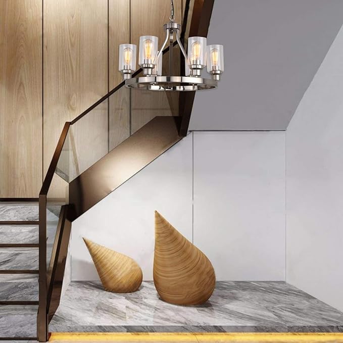 Dining Room Lighting Fixtures Hanging Brushed Nickel Kitchen Modern Chandelier Over Tables 6 Light with Glass Pendant Light for Dining Room Living Bedroom