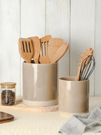 famiware Milkyway Kitchen Utensil Holder for Countertop, 7.2"+5.8" Ceramic Cooking Utensil Crocks for Counter, Utensil Organizer for Spatula & Spoon, Kitchen Decor, Set of 2, Cinnamon Brown