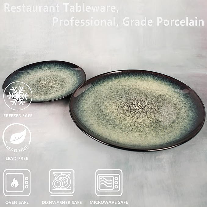 10.6 Inch Porcelain Plates Set, for Appetizer, Dinner Plates, Salad, Dessert, Snacks, Serving Plate Set of 4, Microwave and Dishwasher Safe, apply Home, Restaurant