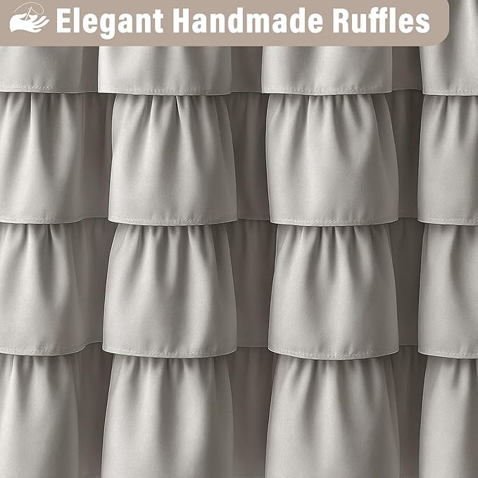Seasonwood Ruffle Shower Curtain Gray Farmhouse Vintage Handcrafted Rustic Decorative Fabric Shower Curtains for Bathroom, 72" x 72"