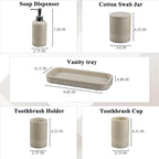 6-Piece Bathroom Accessories Set, Bathroom Accessory Set with Soap Dispenser, Toothbrush Holder Set, Vanity Tray, Tumbler & 2 Cotton Swab Jars, Modern Stylish Bathroom Organizer(Beige)