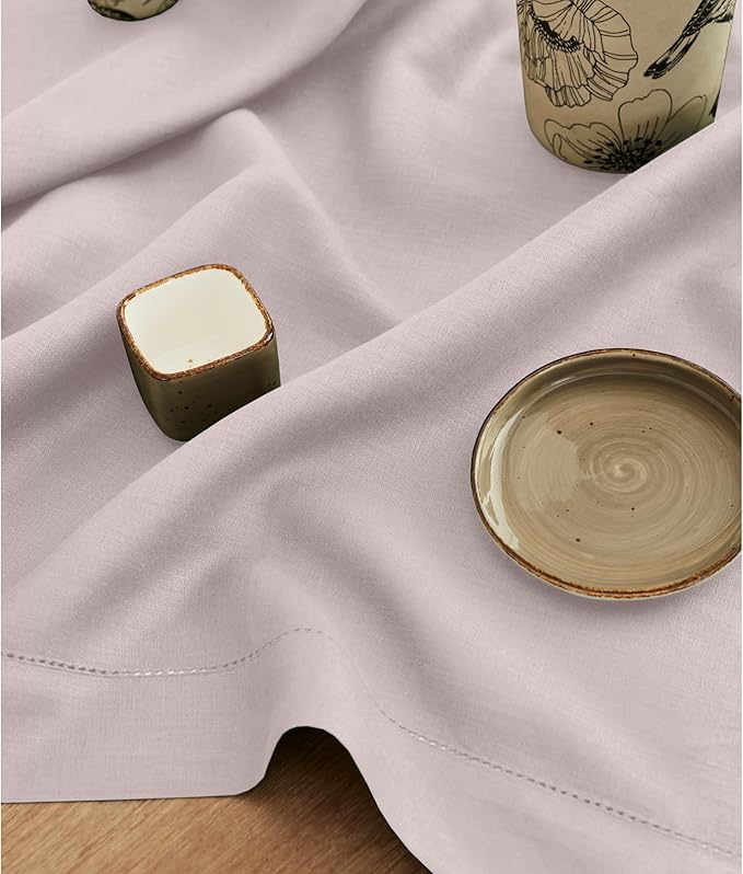 Solino Home Linen Lilac Table Runner 156 Inches Long - 100% Pure Linen Extra Long Table Runner 14 x 156 Inch for Fall, Autumn, Thanksgiving, Christmas - Classic Hemstitch