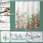 Shower Curtain, Fabric Colored Flowers Waterproof Shower Curtain - 72" W x 72" L with 12 Hooks