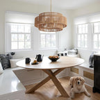 Large Woven Rattan Chandeliers for Kitchen Island, 22.8in Coastal Boho Pendant Lights for Dining Room, Living Room