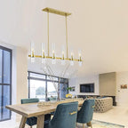 Untrammelife 6-Light Modern Linear Chandelier, 36" Gold Kitchen Island Pendant Lighting with Clear Glass Shade, Adjustable 54" Metal Rod Farmhouse Rectangle Hanging Light Over Table, Dining Room