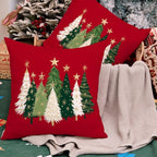 AACORS Christmas Pillow Covers 18X18 Set of 2,Watercolor Christmas Tree Stars Decoration Holiday Farmhouse Winter Pillow Case for Sofa Couch Decor（Red） AA231-18-2