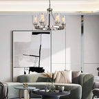 Dining Room Lighting Fixtures Hanging Brushed Nickel Kitchen Modern Chandelier Over Tables 6 Light with Glass Pendant Light for Dining Room Living Bedroom