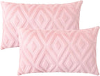 Pallene Pink Throw Pillow Covers 12x20 Set of 2, Soft Plush Faux Fur Decorative Lumbar Couch Pillow Covers for Sofa Bed Living Room Pillow Cases with 3D Diamond Pattern