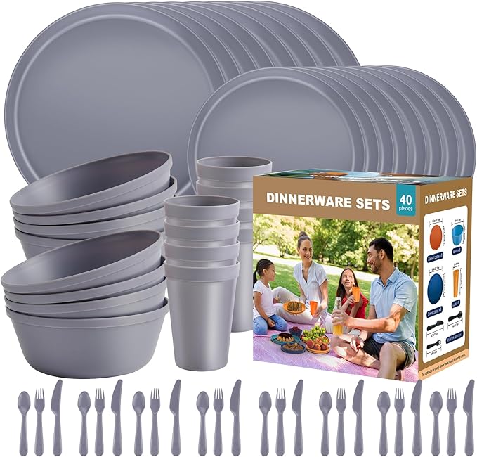 40-Piece Unbreakable Kids Dinnerware Set for Toddlers & Children, BPA-Free & Easy-Clean PP Plates and Bowls, Microwave & Dishwasher Safe, Complete Family Pack (Service for 8)