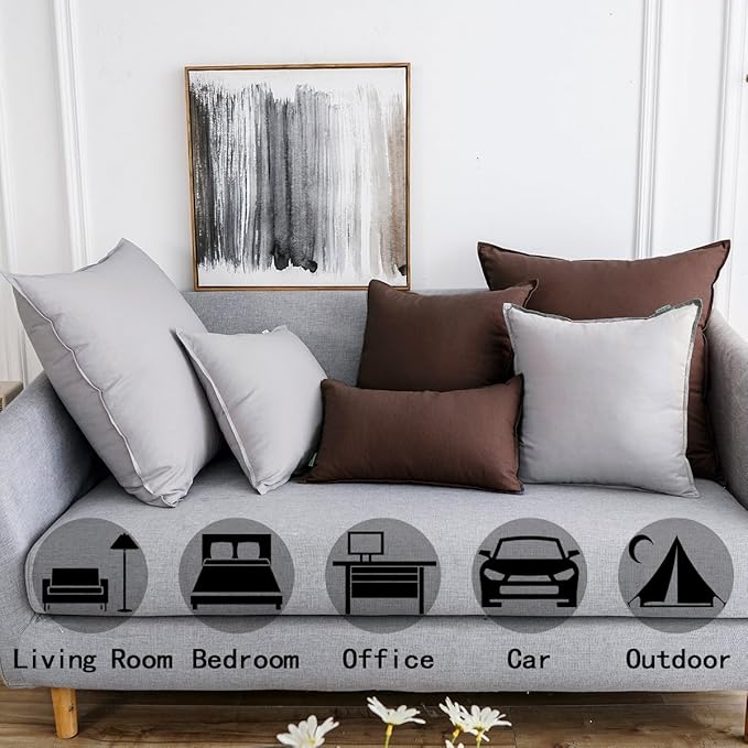 Jeanerlor Set of 2 SureGuard Pillowcase Cousion Cover Decor Natural Cotton Linen with Unique Design to Embellish Study Room/House/Office, 20"x20"(50 x 50cm), Brown