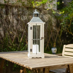 Bdor 26in Farmhouse White IP65 Waterproof Wood Metal Decorative Lanterns with Remote Control, Timer, Tempered Glass, Flameless Pillar Candles, Decorative Lanterns for Home Decor, Front Porch, Wedding