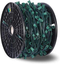 LUCKY TL 500 FT C9/E17 Christmas Light Sockets Set Spool, Green SPT-1 Wire, 12 Inch Spacing, C9 Outdoor String Lights, UL Listed